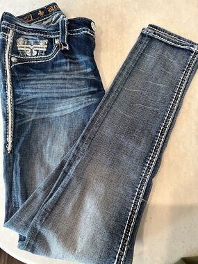 Rock Revival Distressed Dark Blue Skinny Jeans